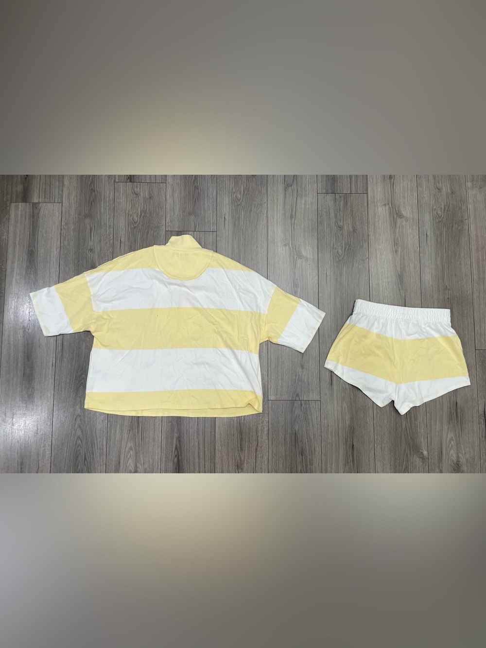 Free People FP Movement Retro Rugby Striped Pullover & Shorts Set- Yellow White - Picture 9 of 9